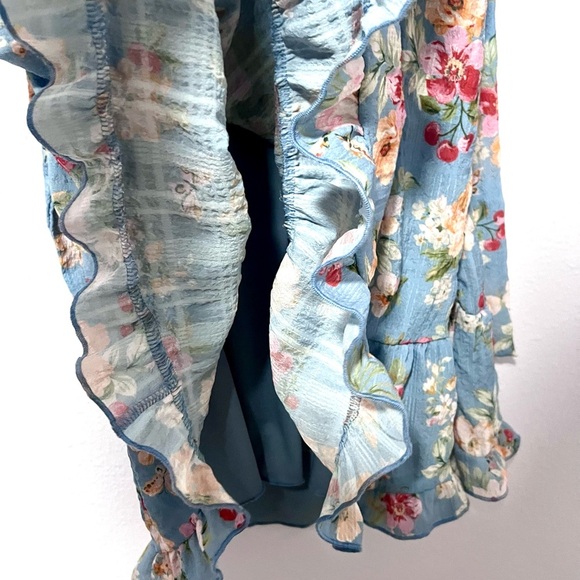 Altar'd State Blue and White Wrap Sundress with Puff Sleeves SMALL - Picture 10 of 14